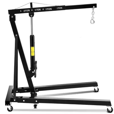 Garvee Engine Hoist, 2 Ton Hydraulic Crane, 4400LB Capacity, Collapsible Frame, 360° Swivel Casters, Adjustable Boom, for Ga...