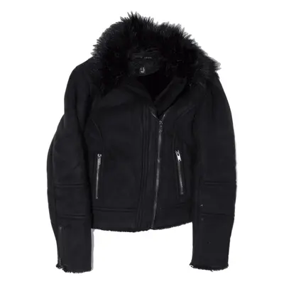 NEW LOOK Sherpa Coat Black Faux Suede Womens UK 10