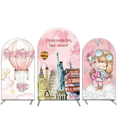 Aperturee Girl Travel Hot Air Balloon Birthday Arch Backdrop Kit | Custom Chiara Arched Covers | Custom Arched Wall Covers | ...