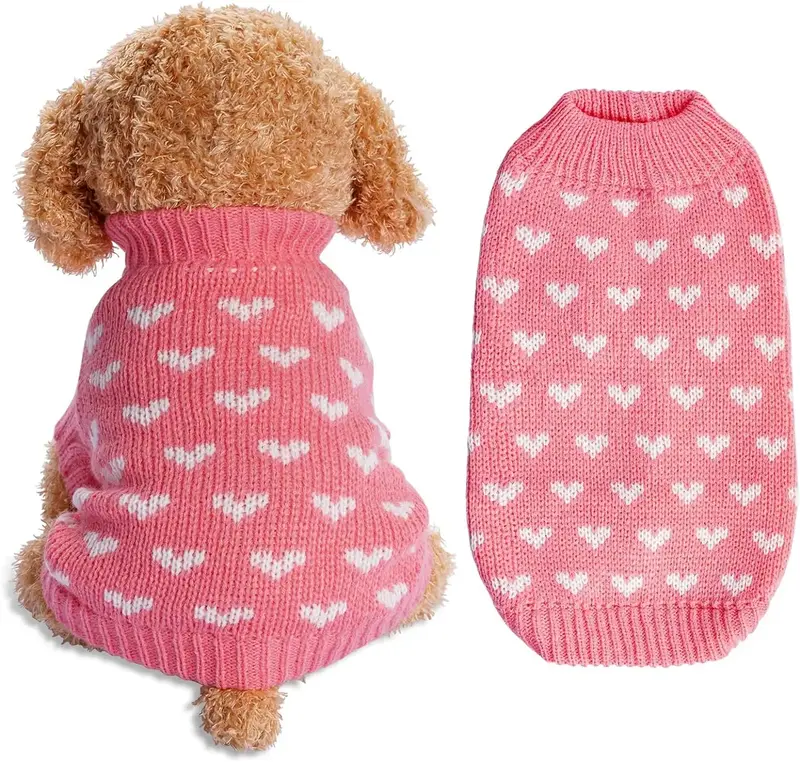 Dog Knitted Sweater Heart Puppy Sweater Warm Soft Pet Holiday Clothes for Small Cats and Dogs