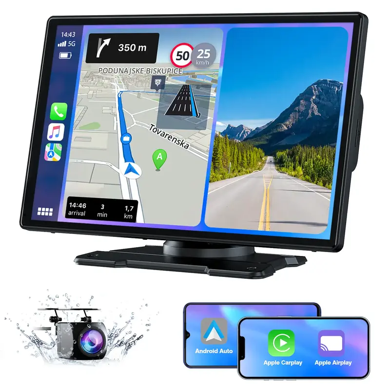 LAMTTO 9-Inch Wireless Car Stereo with Carplay, Backup Camera, GPS Navigation, Android Auto carplay  screen