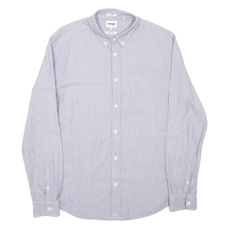 WRANGLER Slim Fit Mens Shirt Grey Striped Long Sleeve L