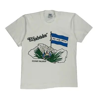 Single Stitch El Salvador Old Navy Graphic T-Shirt - Large White Cotton