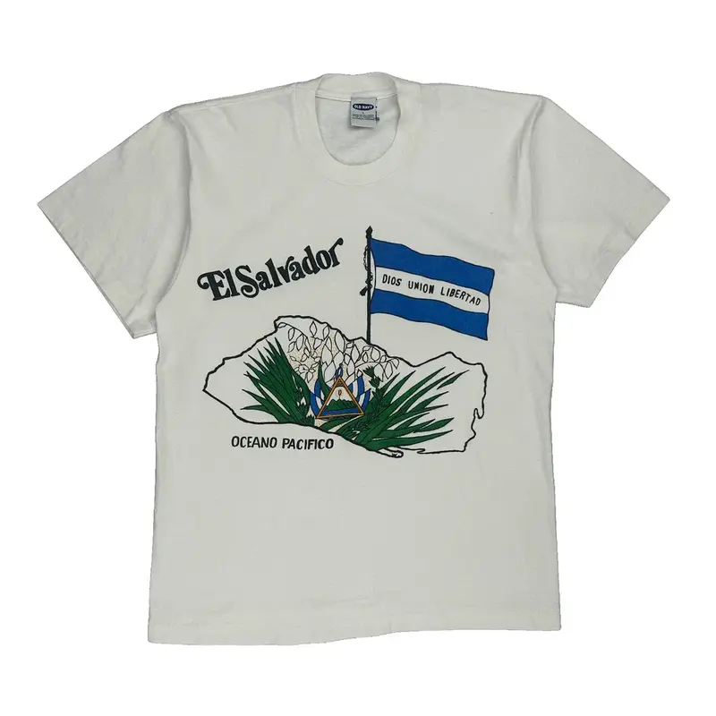 Single Stitch El Salvador Old Navy Graphic T-Shirt - Large White Cotton