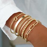 VENOCO 6PCS 14k Gold Plated Brass Charm Bangle Cuff Dainty Bracelet Set for Women Non Tarnish Gold Beaded Paperclip Chain Lin...