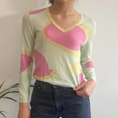 Sniffe Tricot Trend V-neck Jumper - Small Green Viscose Blend