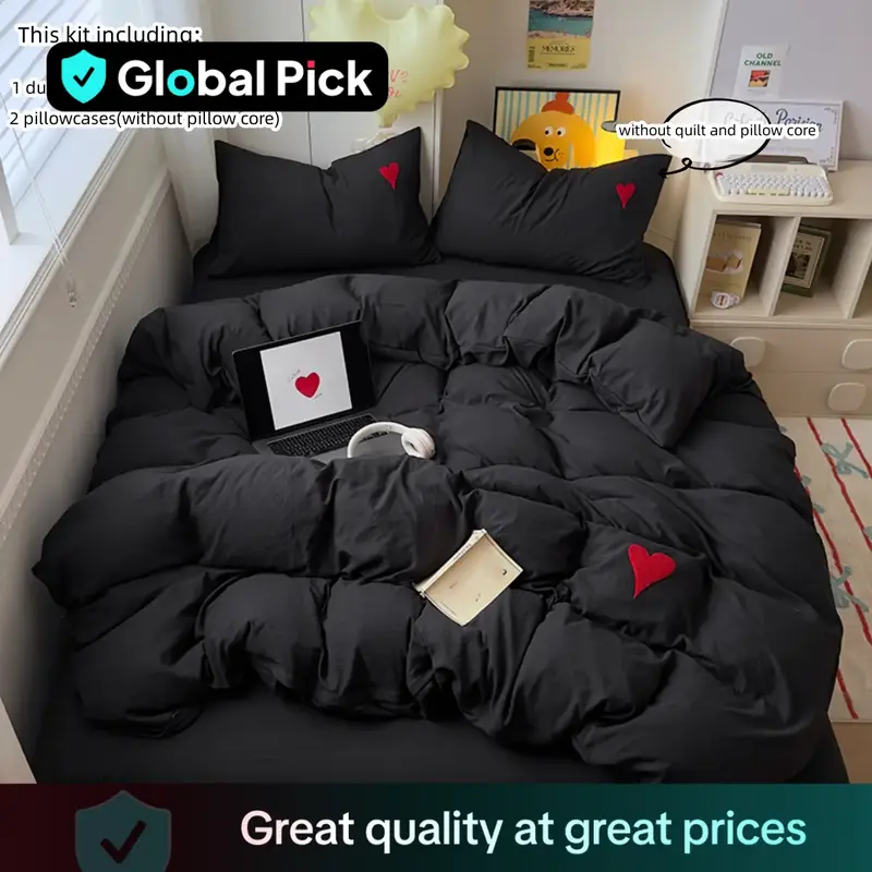 Cartoon Heart Pattern Bedding Set, 3 Counts/set Including Duvet Cover & Pillowcase without Filler, Soft Comfortable Bedding S...
