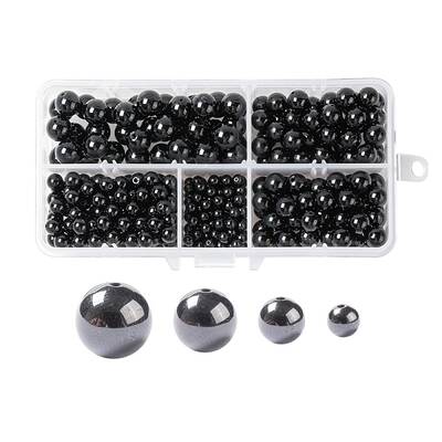 340Pcs 4 Sizes Natural Black Tourmaline Beads