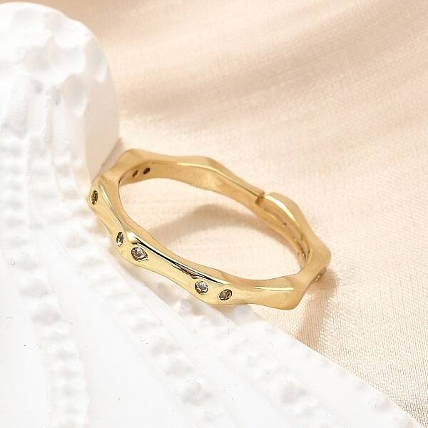 Adjustable Brass Micro Pave Clear Cubic Zirconia Finger Rings for Women