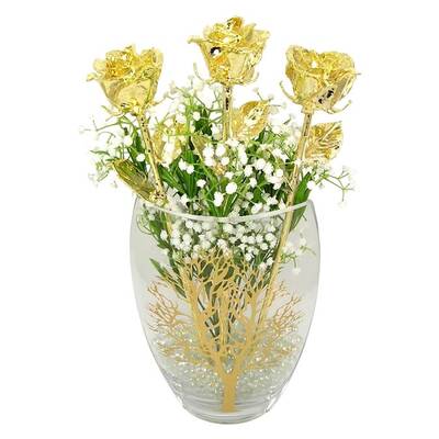 17 Past Present Future 24k Roses in Tree of Life Vase