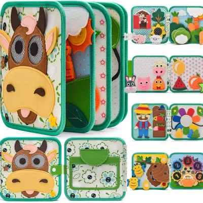 Montessori Busy Book for Toddlers 1-3, Educational Travel Toy & Gift, Farm Animals Theme, Busy Board for Preschool Learning