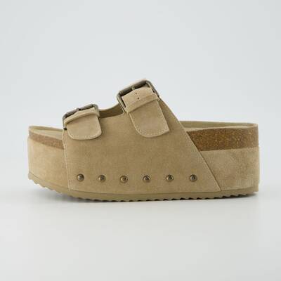 Cushionaire Guru Suede Platform Sandal for Women - Genuine Leather Studded Slide Sandals with Cushioned Footbed, Chunky