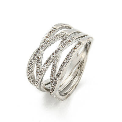 Long-Lasting Plated Brass Micro Pave Cubic Zirconia Wide Band Finger Rings