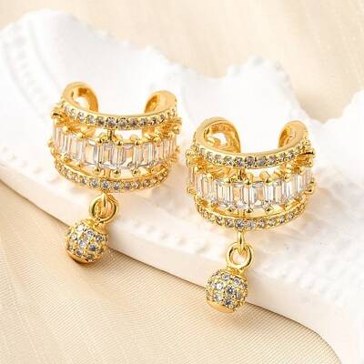 Brass Micro Pave Clear Cubic Zirconia Cuff Earrings
