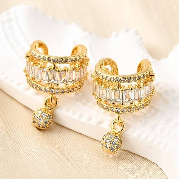Brass Micro Pave Clear Cubic Zirconia Cuff Earrings