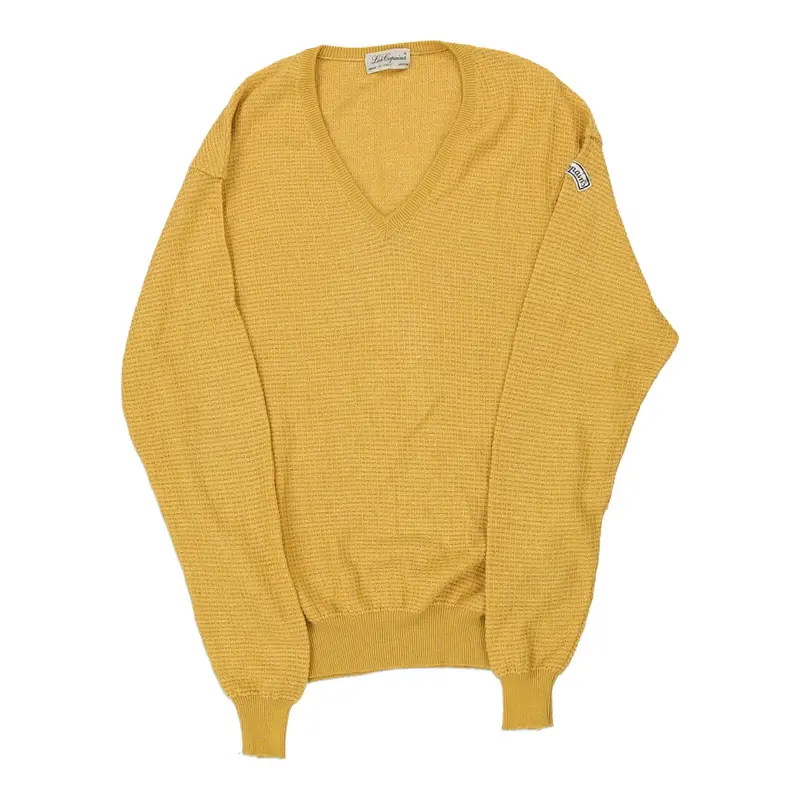 Les Copains V-neck Jumper - Medium Yellow Cotton