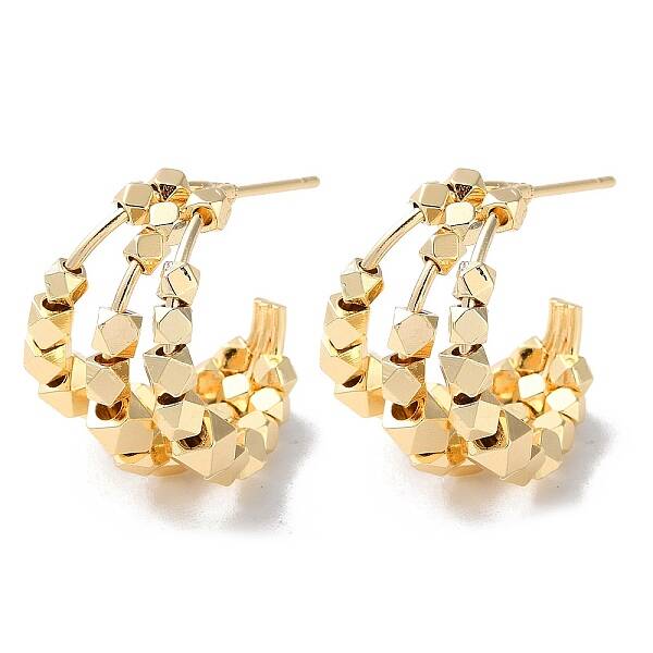 Brass Polygon Beaded Stud Earrings