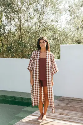 MIDNIGHT bathrobe in Mocha Gingham | Size: S