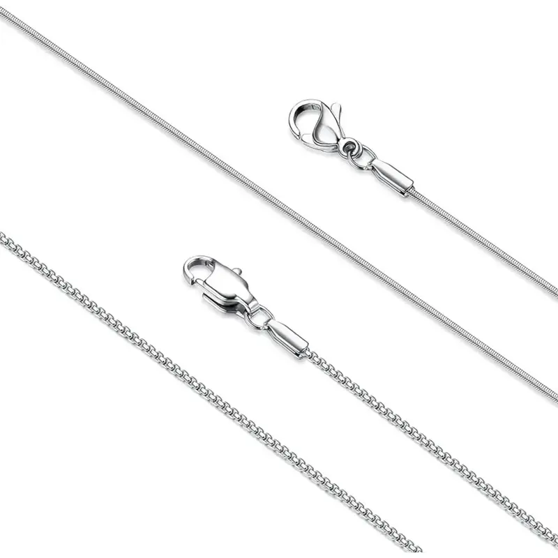 Jstyle 2 count Stainless Steel 1mm Round Snake Chain Box Chain Necklace Super Thin & Strong,16-30 Inch Daily