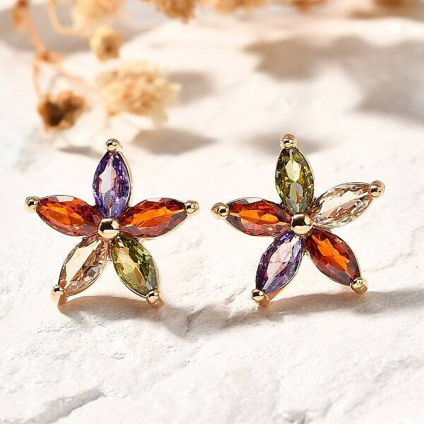 Brass Micro Pave Cubic Zirconia Stud Earrings