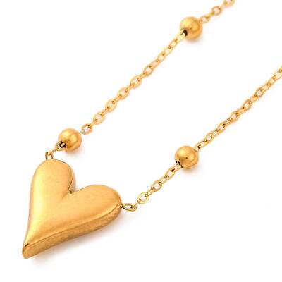 Ion Plating(IP) 304 Stainless Steel Heart Pendant Ball Chain Necklaces for Women