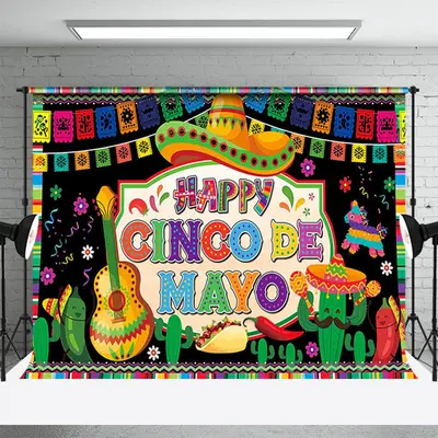 Happy Cinco De Mayo Mexican Fiesta Colorful Backdrop - Aperturee