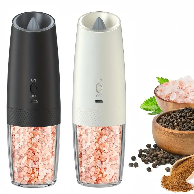 Electric Salt & Pepper Grinder, 1/2 Counts USB Rechargeable Automatic Salt & Pepper Grinder, Adjustable Coarseness Grinding T...
