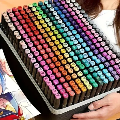 Double Ended Marker Pen Set, Multi-color Sketching Drawing Marker Pen Set, Coloring Marker with Storage Bag, Art Supplies for...