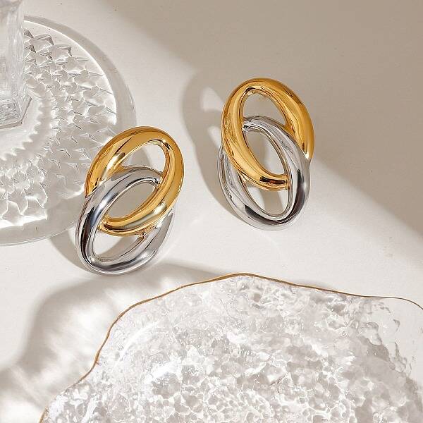 304 Stainless Steel Two Tone Stud Earrings