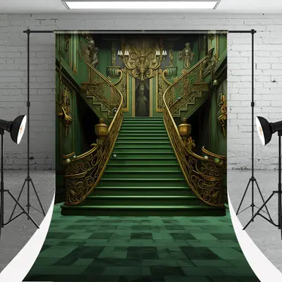 (Clearance | Ship In 24HR) Gradient Green Step Architecture Hall Sweep Backdrop