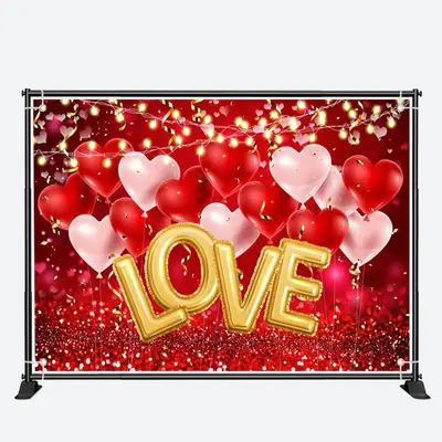 Love Red Heart Balloons Valentines Day Backdrop - Aperturee