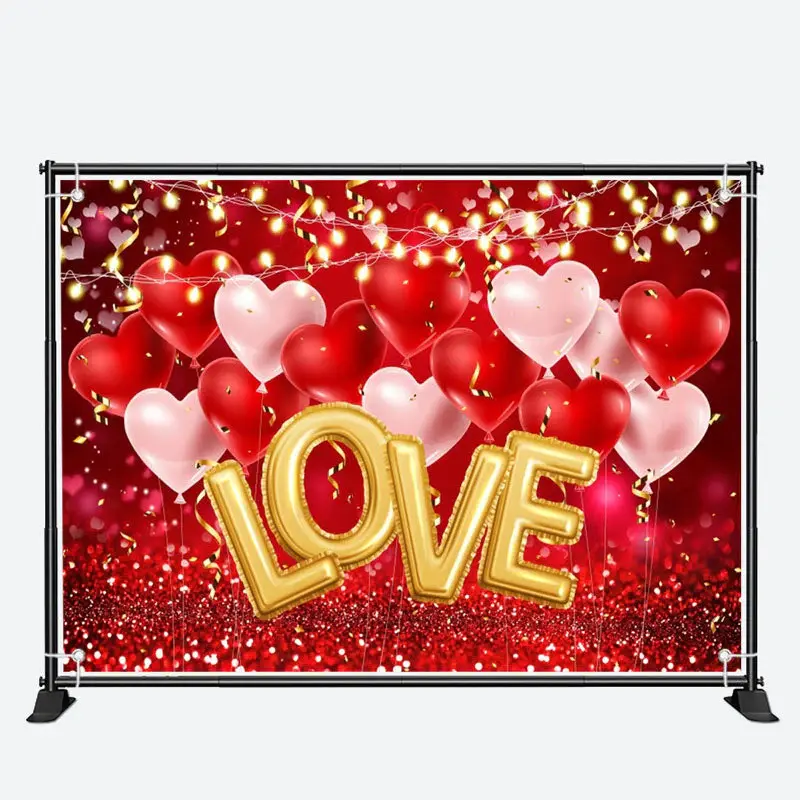 Love Red Heart Balloons Valentines Day Backdrop - Aperturee