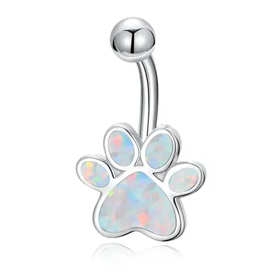 Sterling Silver Opal Paw Belly Button Ring