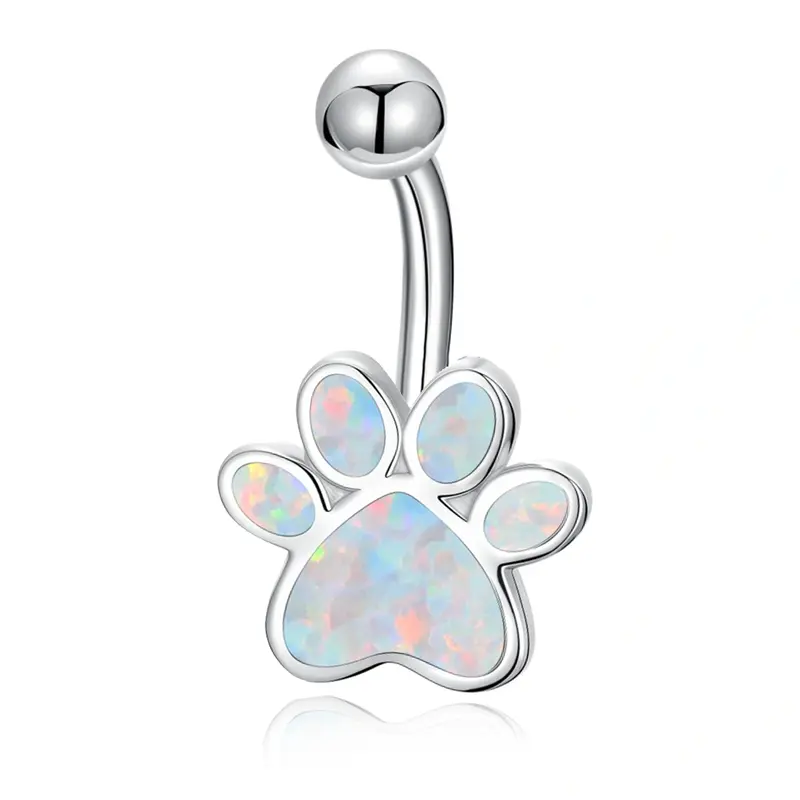 Sterling Silver Opal Paw Belly Button Ring