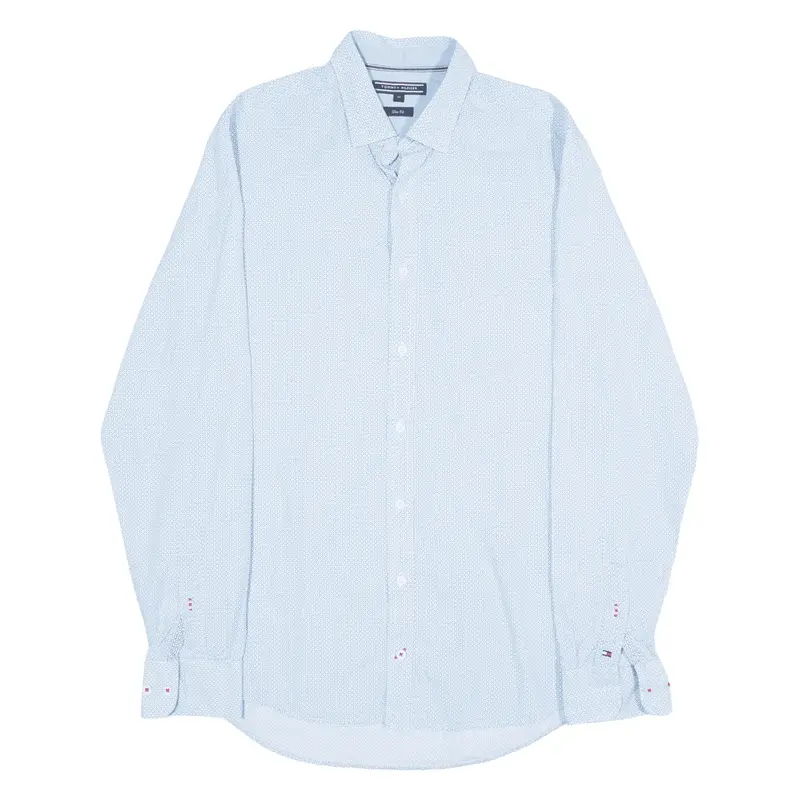 TOMMY HILFIGER Slim Fit Shirt Blue Geometric Long Sleeve Mens M