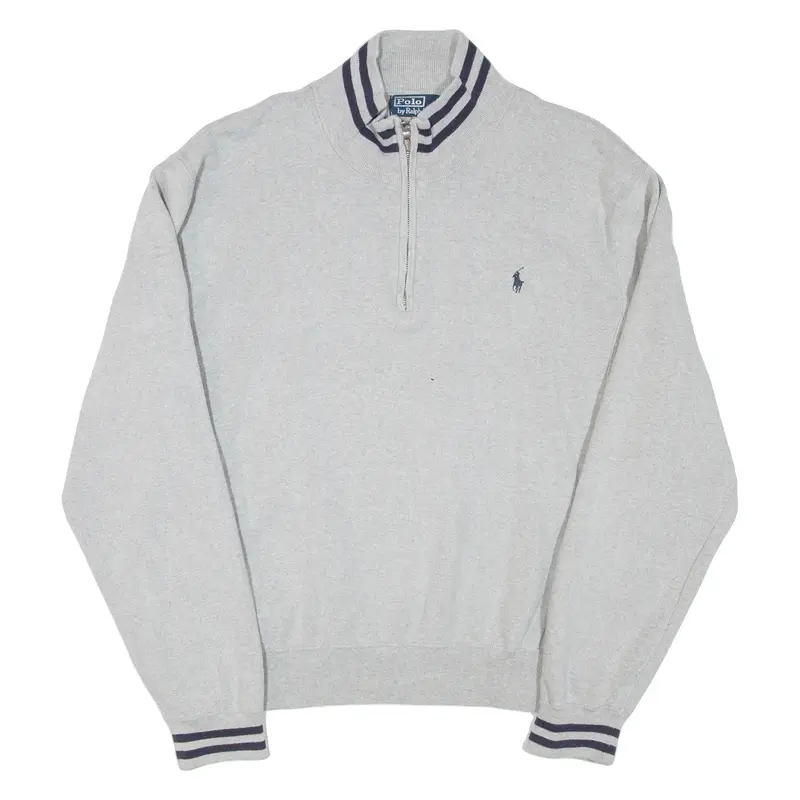 POLO RALPH LAUREN Mens Jumper Grey 1/4 Zip Tight Knit 2XL