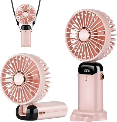 Portable Handheld Fan, Battery Operated Fan With LED Display, Handheld/Neck/Desk 3 in 1 Personal Small Fan, 90° Foldable Des...