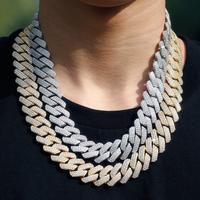 Hip Hop Iced Out Chain Paved Rhinestones Necklace 15MM Silver Color Full Miami Curb Cuban Chain Rapper Necklaces For Men Jewe...