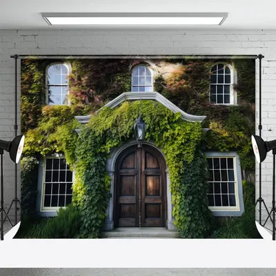 Vintage Green Ivy Villa Window Outdoor Backdrop - Aperturee