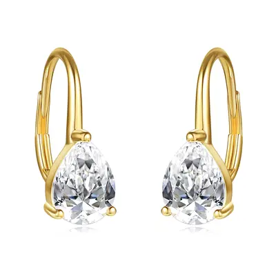 14K Gold Moissanite Drop Shape Lever-back Earrings