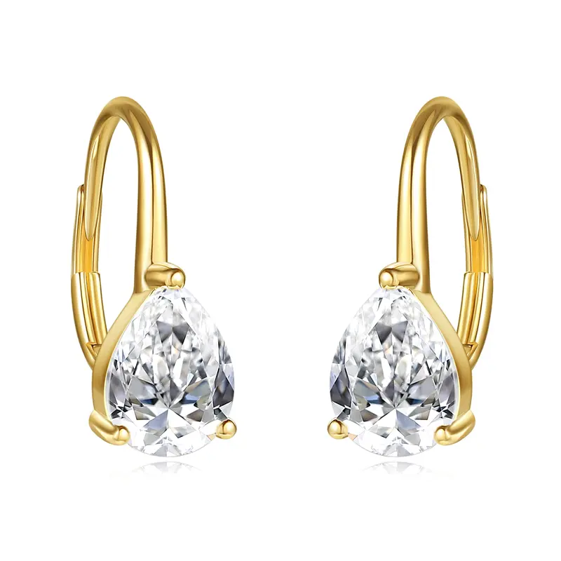 14K Gold Moissanite Drop Shape Lever-back Earrings