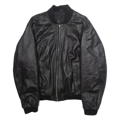 Mens Bomber Jacket Black Faux Leather L