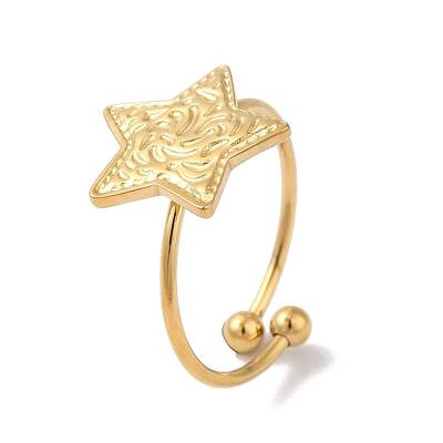 Ion Plating (IP) 304 Stainless Steel Starfish Open Cuff Rings for Women