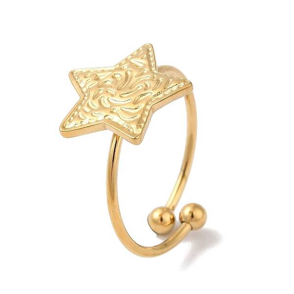 Ion Plating (IP) 304 Stainless Steel Starfish Open Cuff Rings for Women