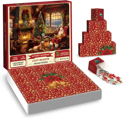 Advent Calendar Puzzles for Adults 1000 Pieces, Christmas Countdown Jigsaw Puzzles, 2024 Holiday Santa Puzzle with 24 Boxes