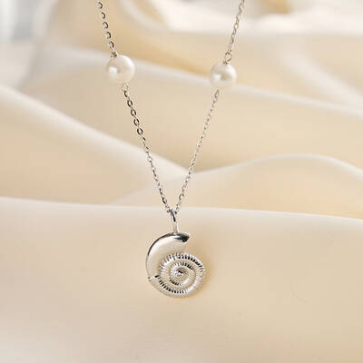 Conch Shaped 925 Sterling Silver & Natural Freshwater Pearl Pendant Necklaces for Women