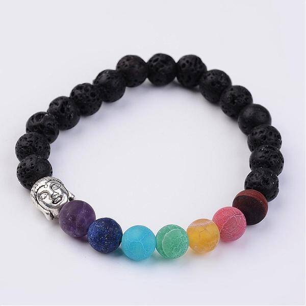 Natural Lava Rock & Gemstone Stretch Beads Bracelets