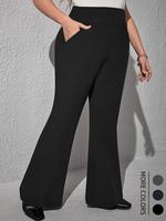 【Plus Size】 Solid High Waist Flare Leg Leggings, Casual Comfy Breathable Bell Bottom Skinny Trouser for Daily Wear, Leggi...