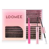LOOMEE Spring Summer Professional Eyelash Extension Kit Natural Individual Lashes Wispy Eyelash Extensions 9-16mm DIY Lash Ex...