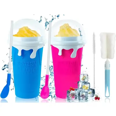 Slushy Cups -  Slushie Maker For Any Drink Comes With Spoon, Lid, Cleaning Brush (all ages) Kitchen Silicone utensils For Kid...